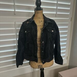 Black Denim Jacket with Button Details